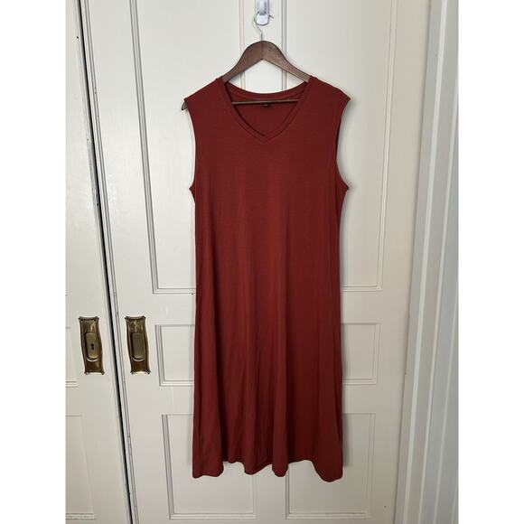 Eileen Fisher Stretch Midi Shift Dress Womens Size Medium Burnt Orange Classic - Picture 1 of 6